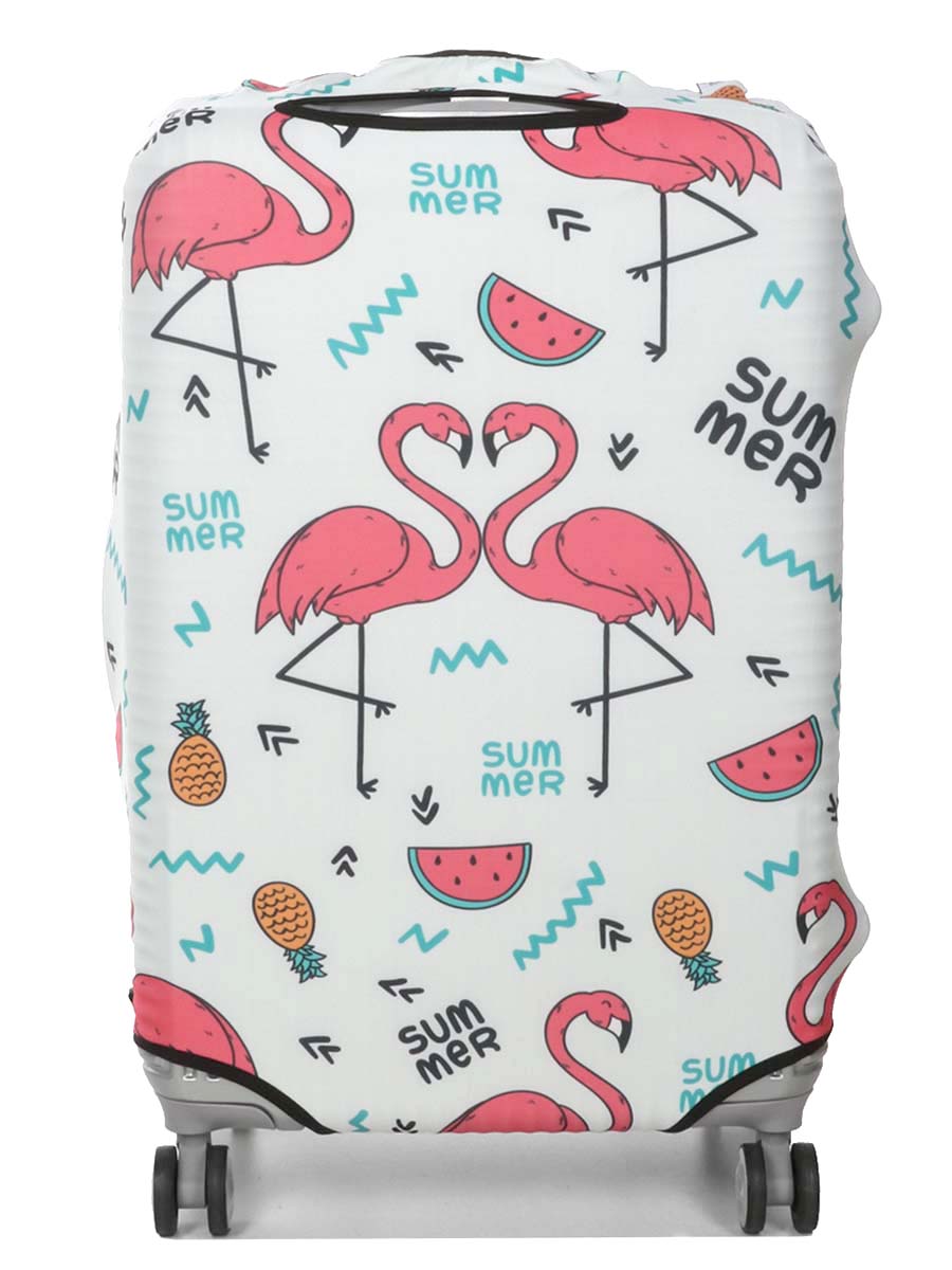 Housse de valise Periea White with Summer Flamingos M