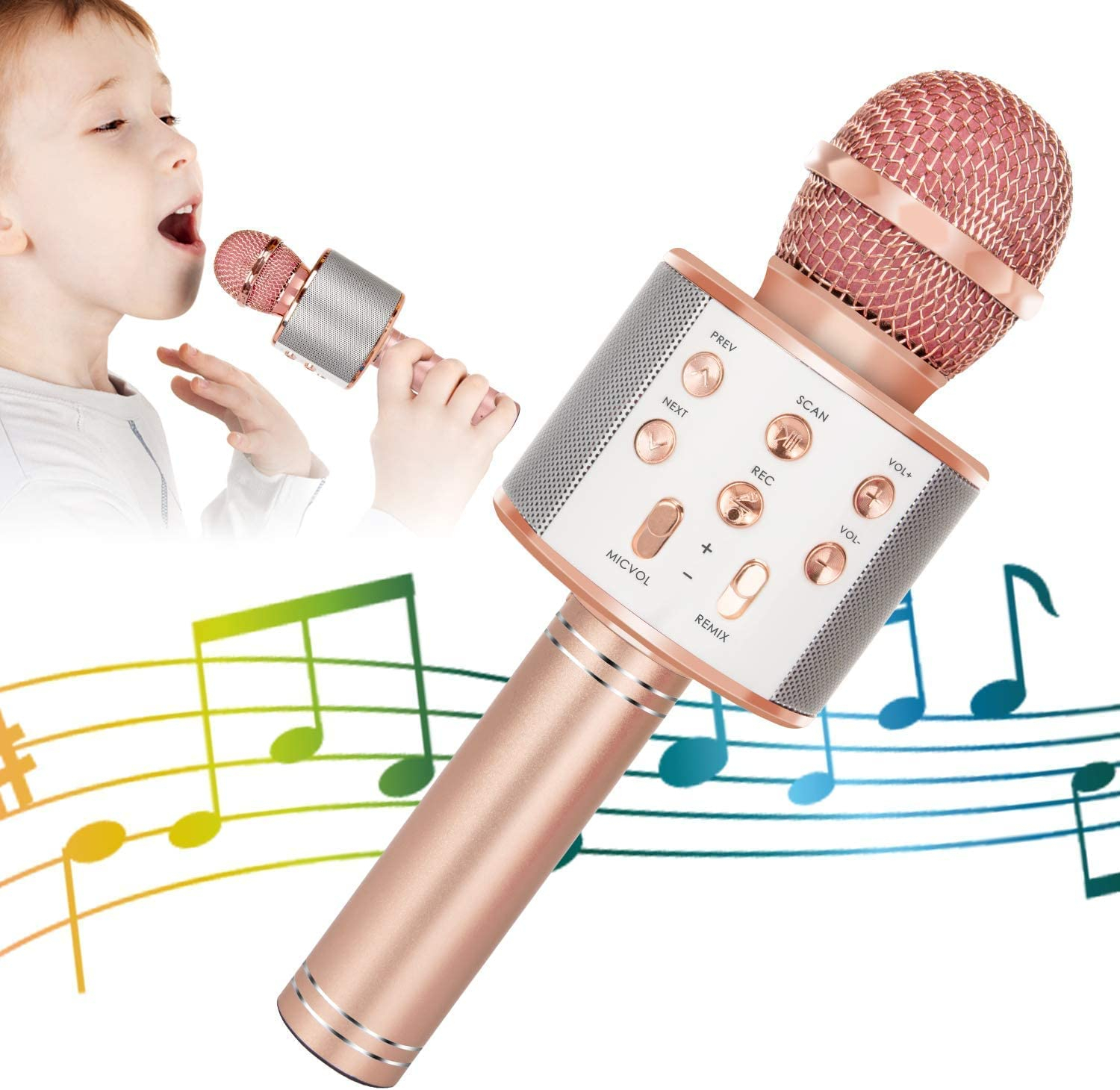 Karaoke Mikrofon mit Bluetooth / AUX / TF-Karte und integriertem Lautsprecher (iOS/Android) - Schwarz