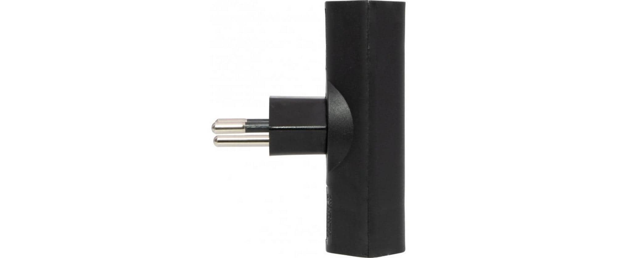 Flachstecker 2 x T13, 300° drehbar, flach, SchwarzExtra flacher und platzsparender T-Abzweigstecker