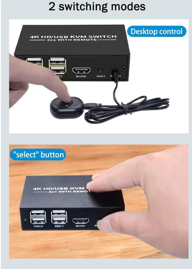 NÖRDIC KVM Switch 2 PC til 1 HDMI 2.0 og 4xUSB til Xbox, PS5, Laptop
