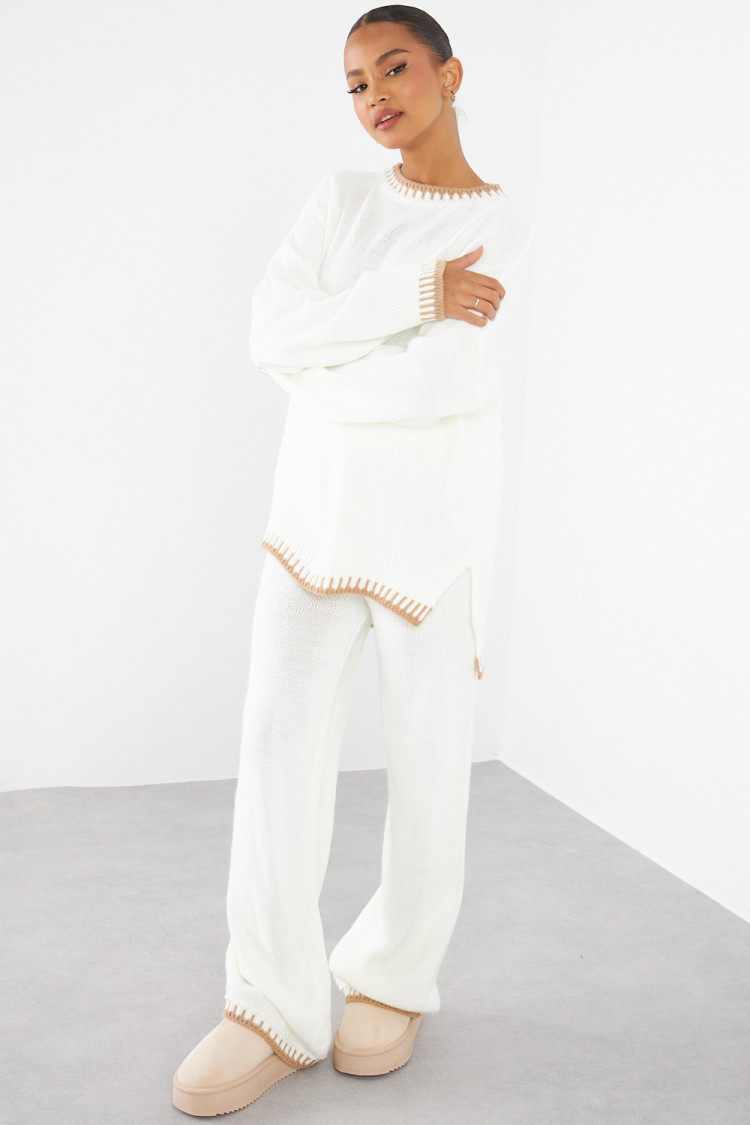 Ensemble 2 pièces pull + pantalon écru