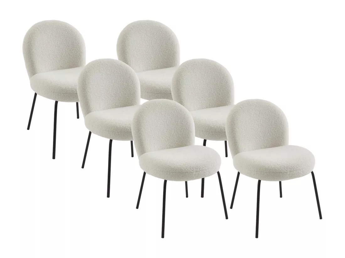 Lot de 6 chaises en tissu bouclette et métal noir - Crème - CURLYN de Pascal Morabito