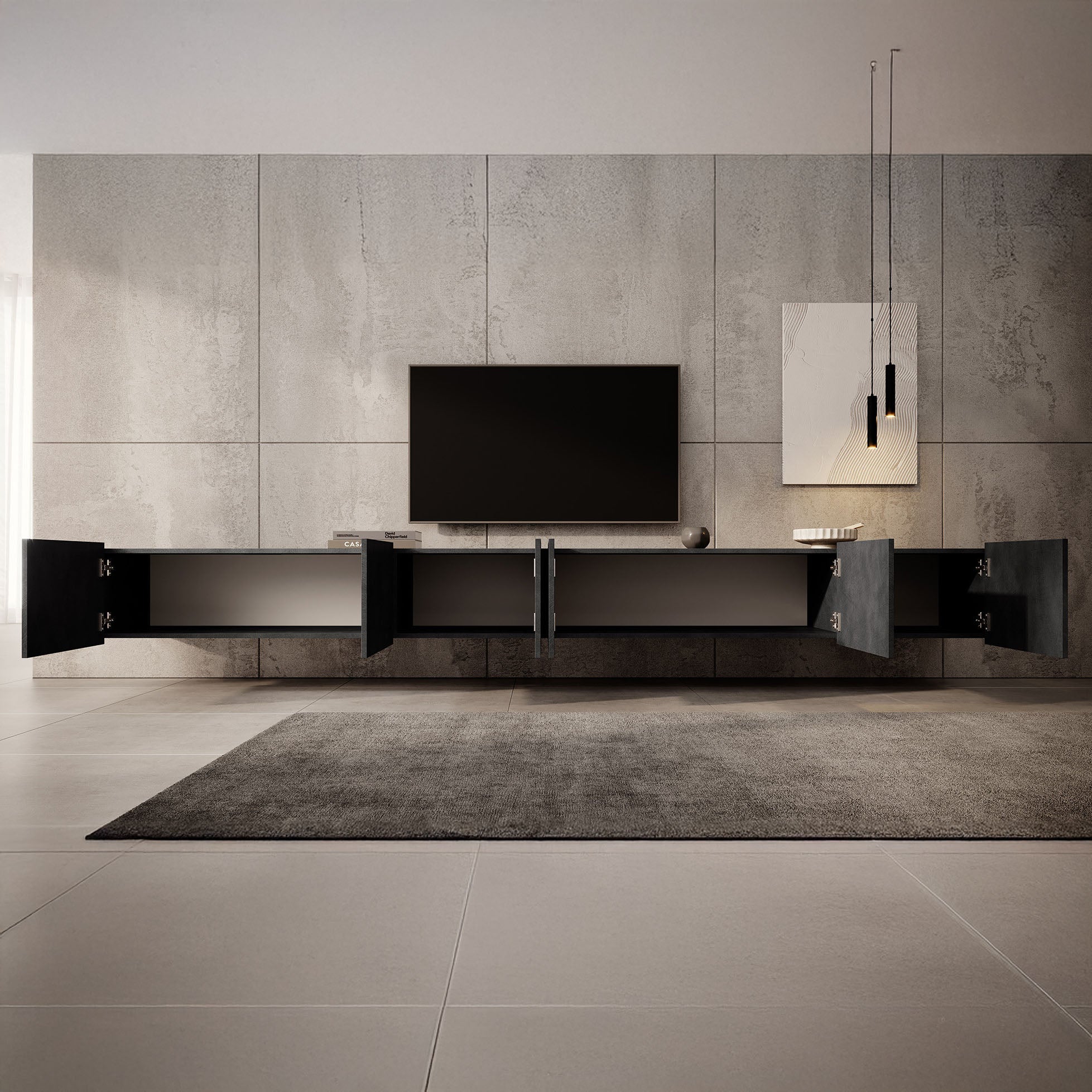 Calabas - TV-Meubel met 6 deuren - Grijs - 300x43x37 cm