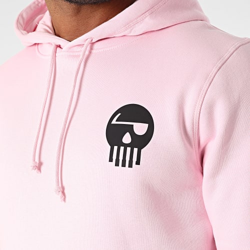 Sweat Capuche Logo Chest And Back Rose Noir