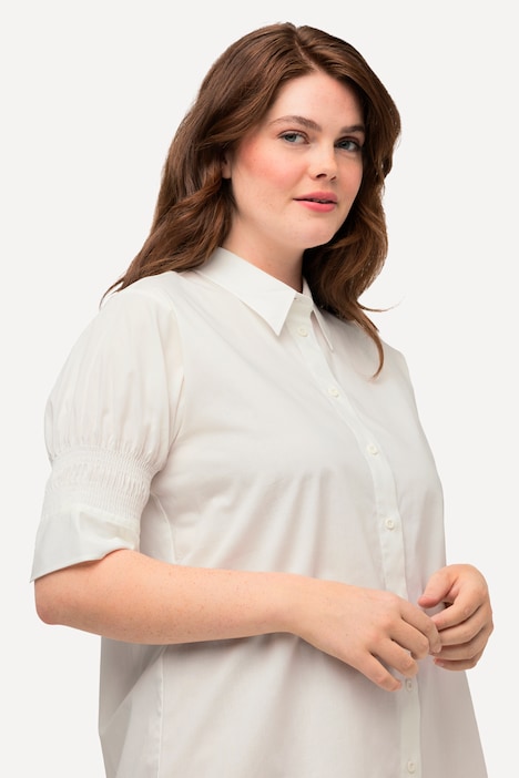 Shirtbluse, Hemdkragen, Smok-Halbarm, Biobaumwolle