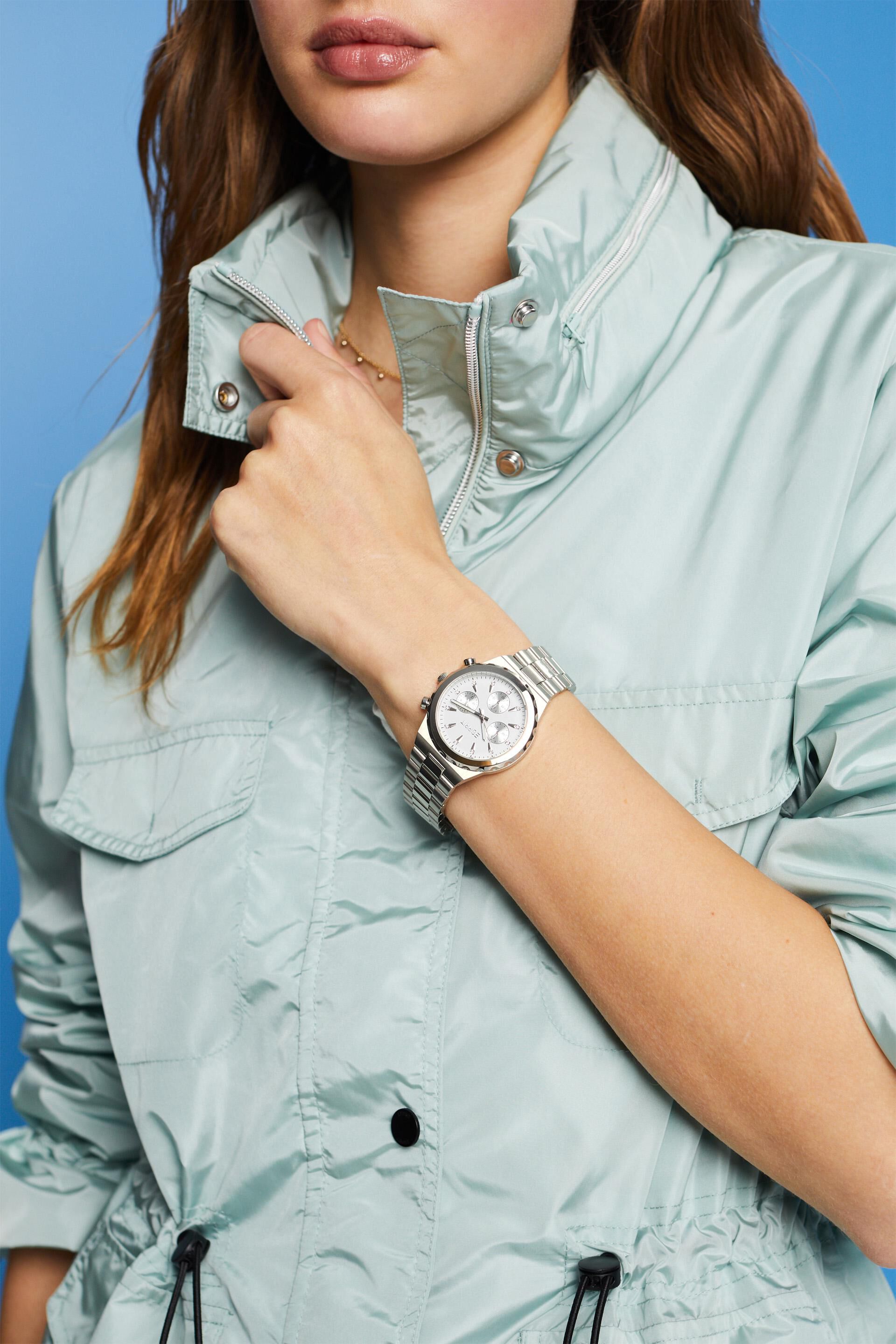 Chronographe en acier inoxydable à bracelet à maillons