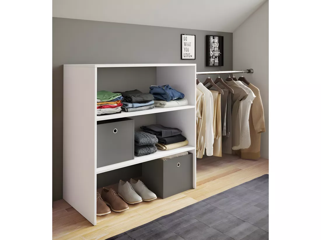 VCM bois Armoire ouverte dressing penderie penthouse étagère Dacho ll (blanc)