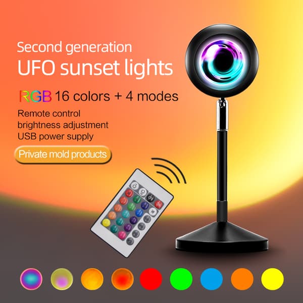 INF Bordlampe som viser solnedgang, 16 farger, fjernkontroll Sort
