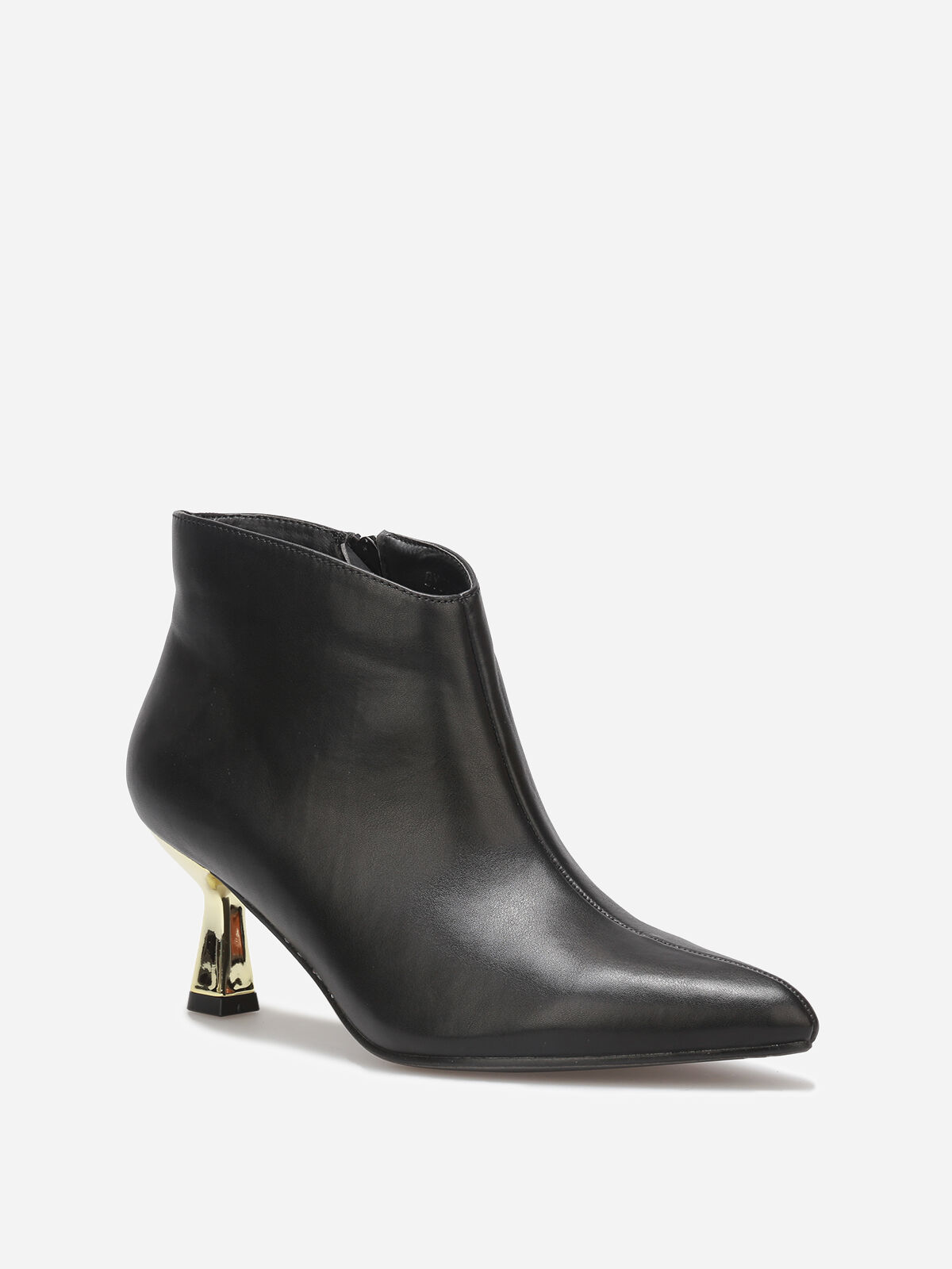 Bottines pointues à petit talon métallique- Noir
