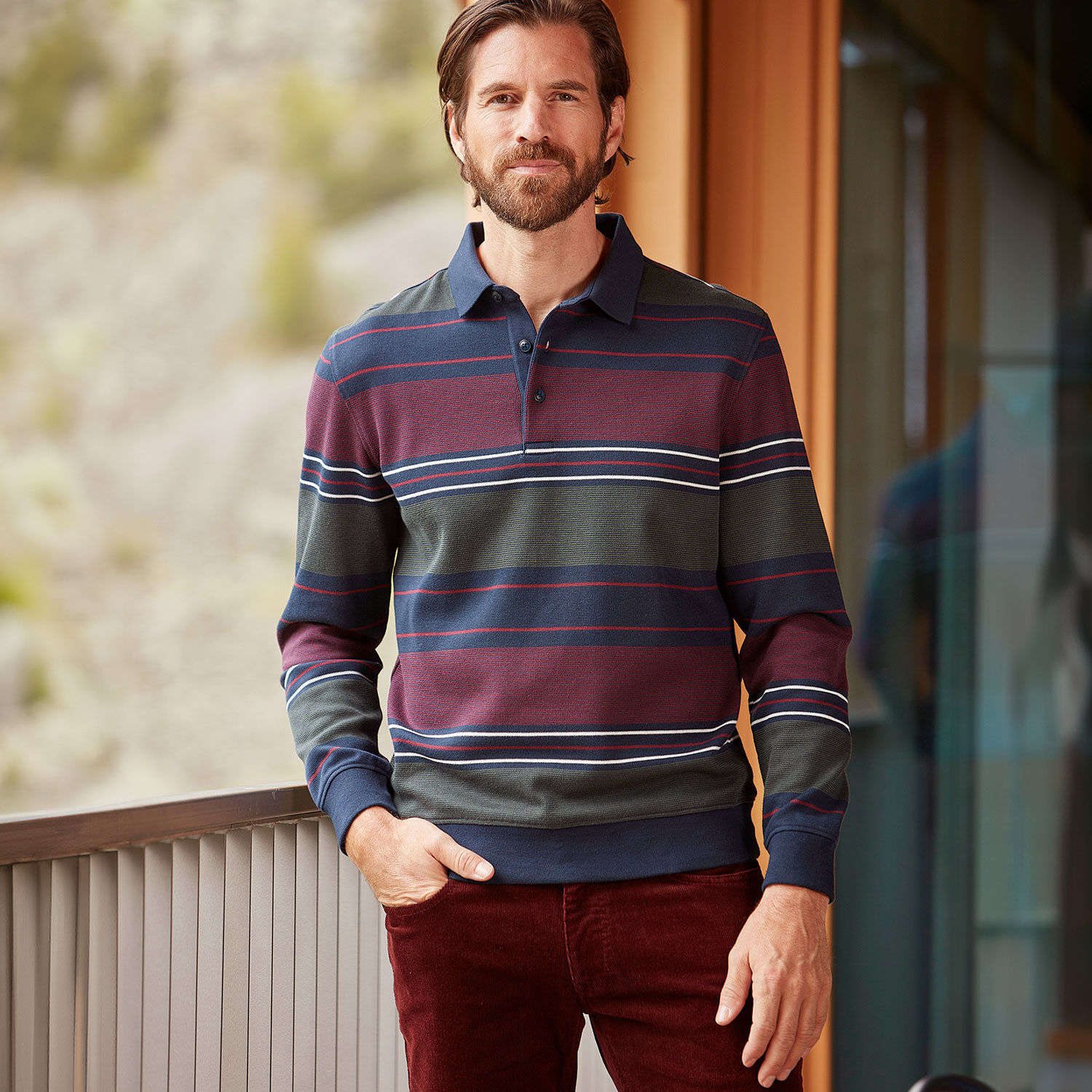 Gestreiftes langarm Poloshirt aus Baumwolle