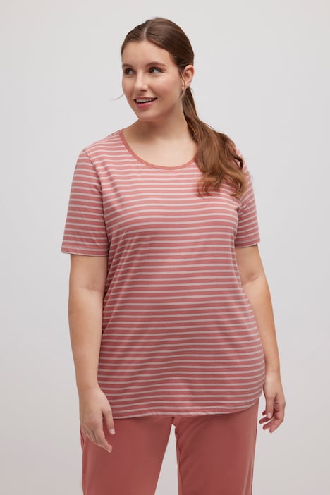 Pyjamashirt, Ringel, Rundhals, Halbarm, Biobaumwolle