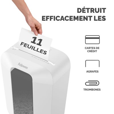 Fellowes Powershred LX70 - destructeur de documents coupe croisée - 11 feuilles - Corbeille 18 litres - blanc