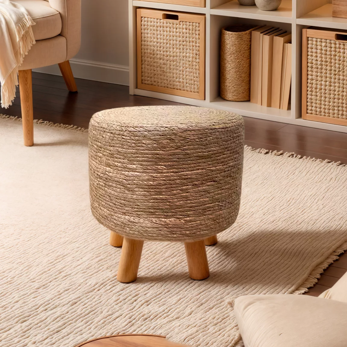Tabouret rond cordes (H35 cm) Surabaya Naturel
