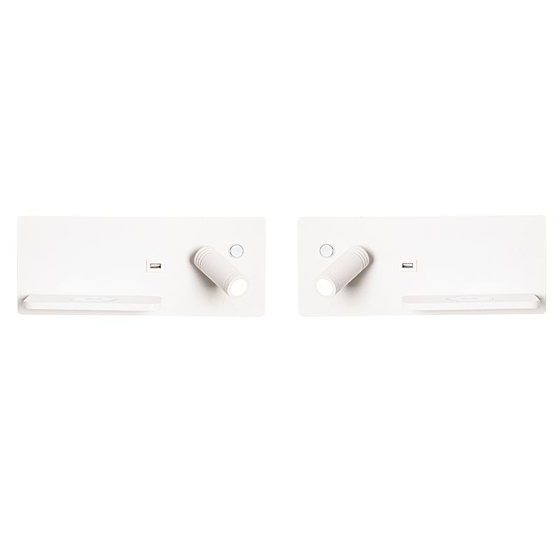 Set van 2 wandlampen wit incl. LED met USB en inductielader - Riza