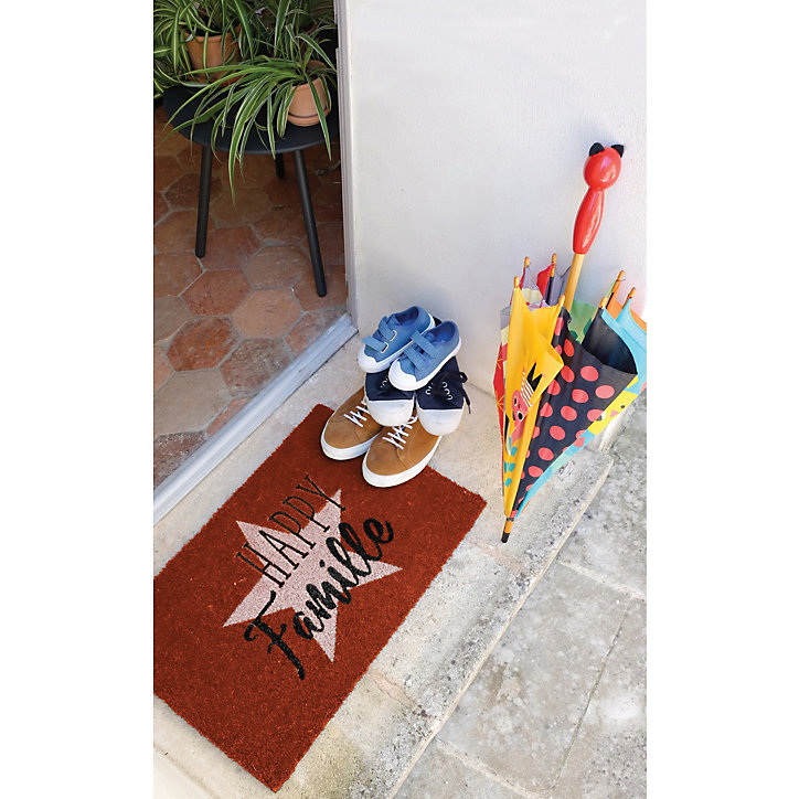 Tapis d'entrée coco Doormat happy famille L.40 x l.60 cm rouge