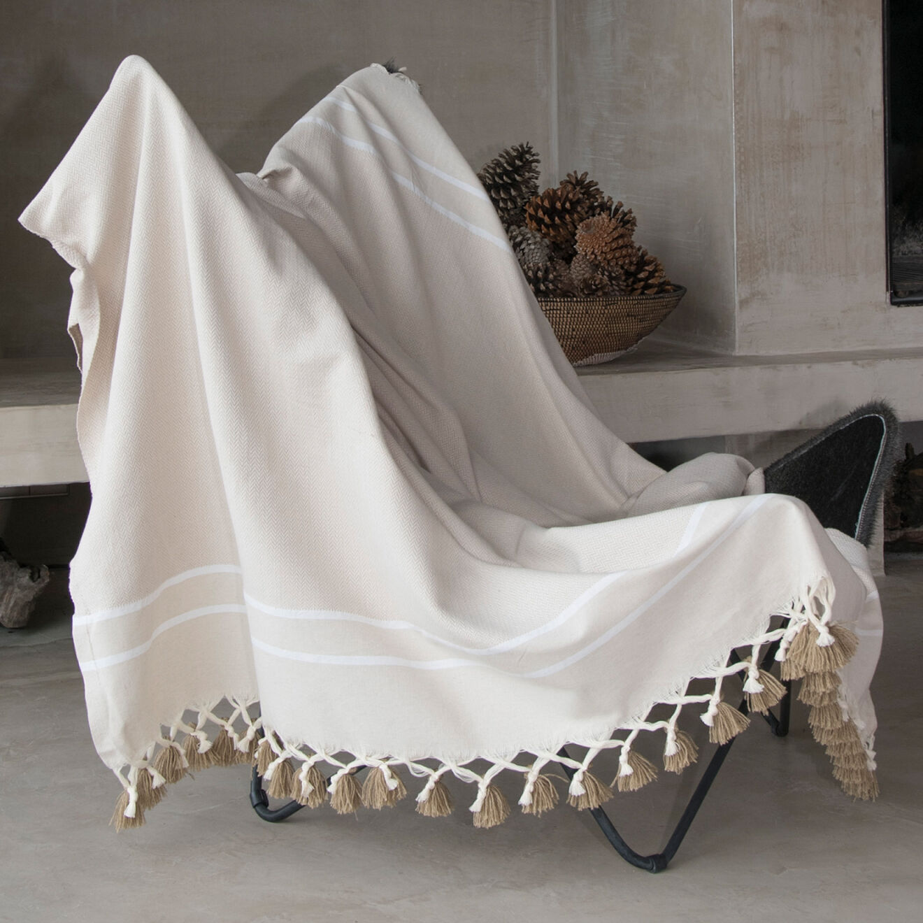 Febronie Home Plaid Stockholm Chevron Pompon Losange taupe clair