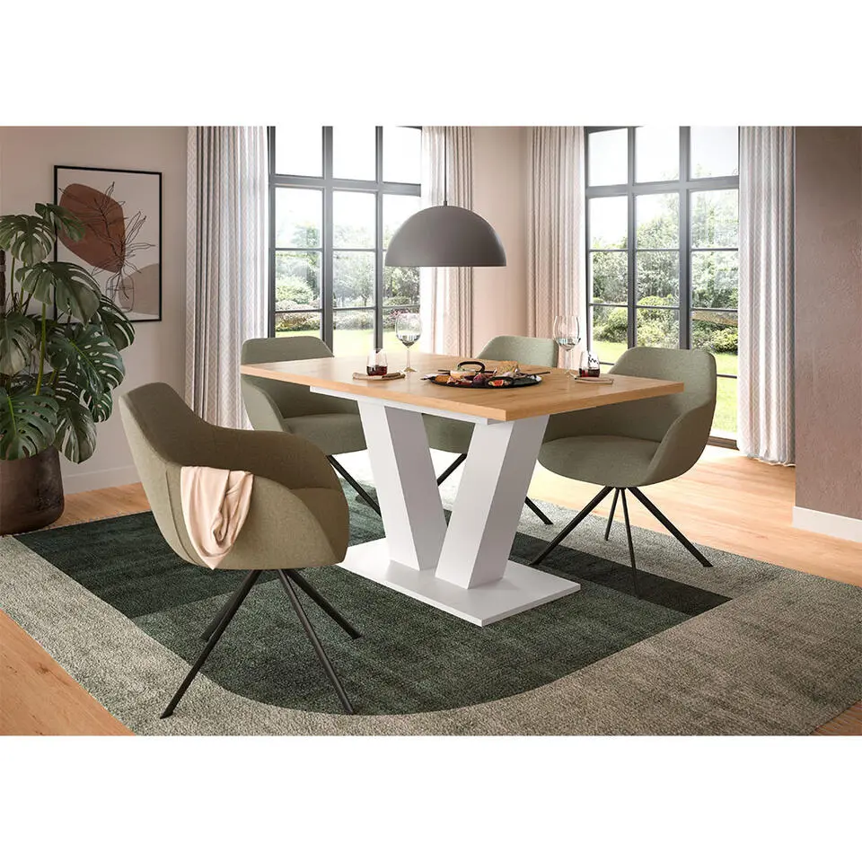 Hioshop Motion eetkamertafel V-poot 90x150/190cm incl 1 verlengblad eik decor-