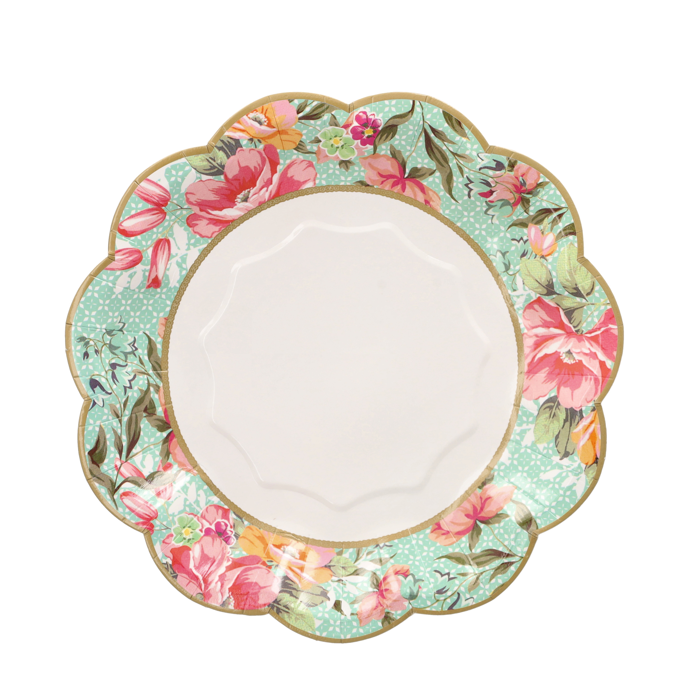 (48er Set) Ø17cm Einweg Teller Sommer Party Geschirr Vintage Tisch Dekoration - Blumen