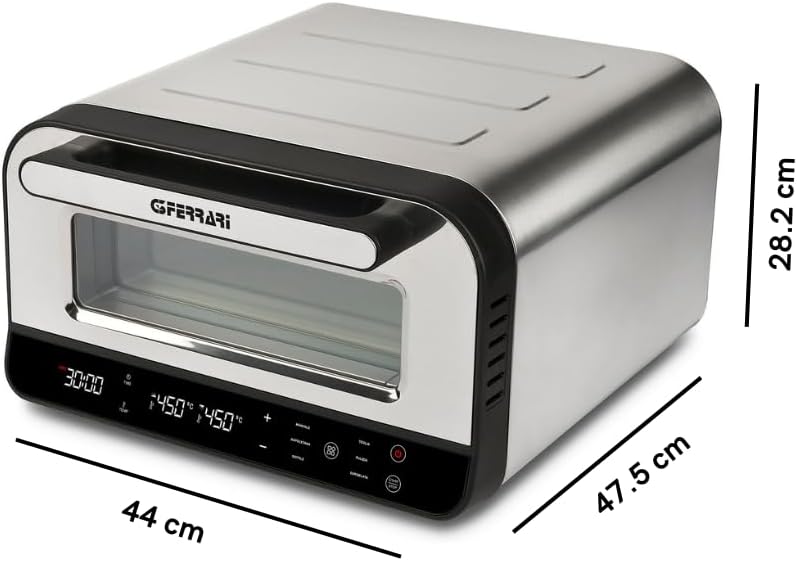 G3 Ferrari G10204 Pizza Pro 2 Minuten, 1700 W, Erreicht bis zu 450 °C, kalte Wände, Kochen in 2 Minuten, digitales Display mit 6 Programmen, Schamottstein, Zubehör und Rezeptbuch im Lieferumfang
