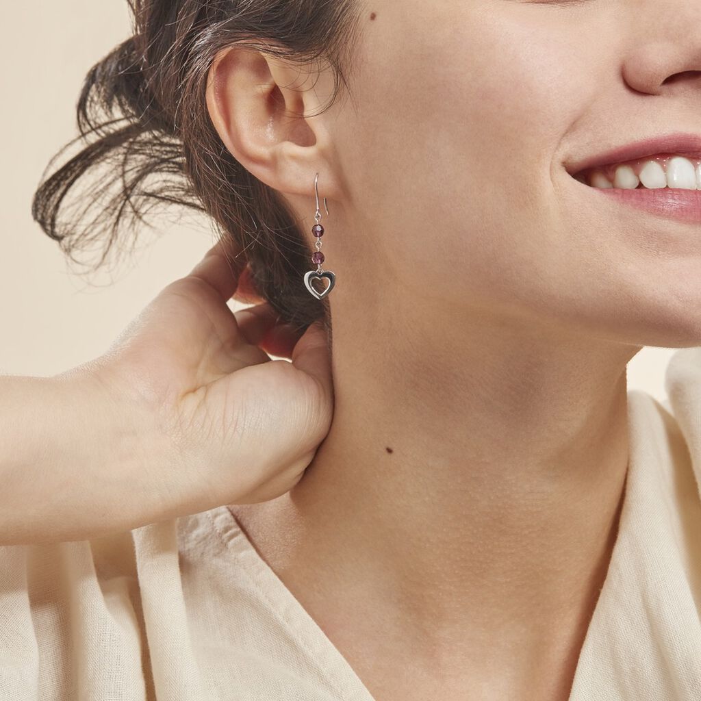 Boucles D'oreilles Pendantes Hazan Argent Blanc Pierre De Synthese