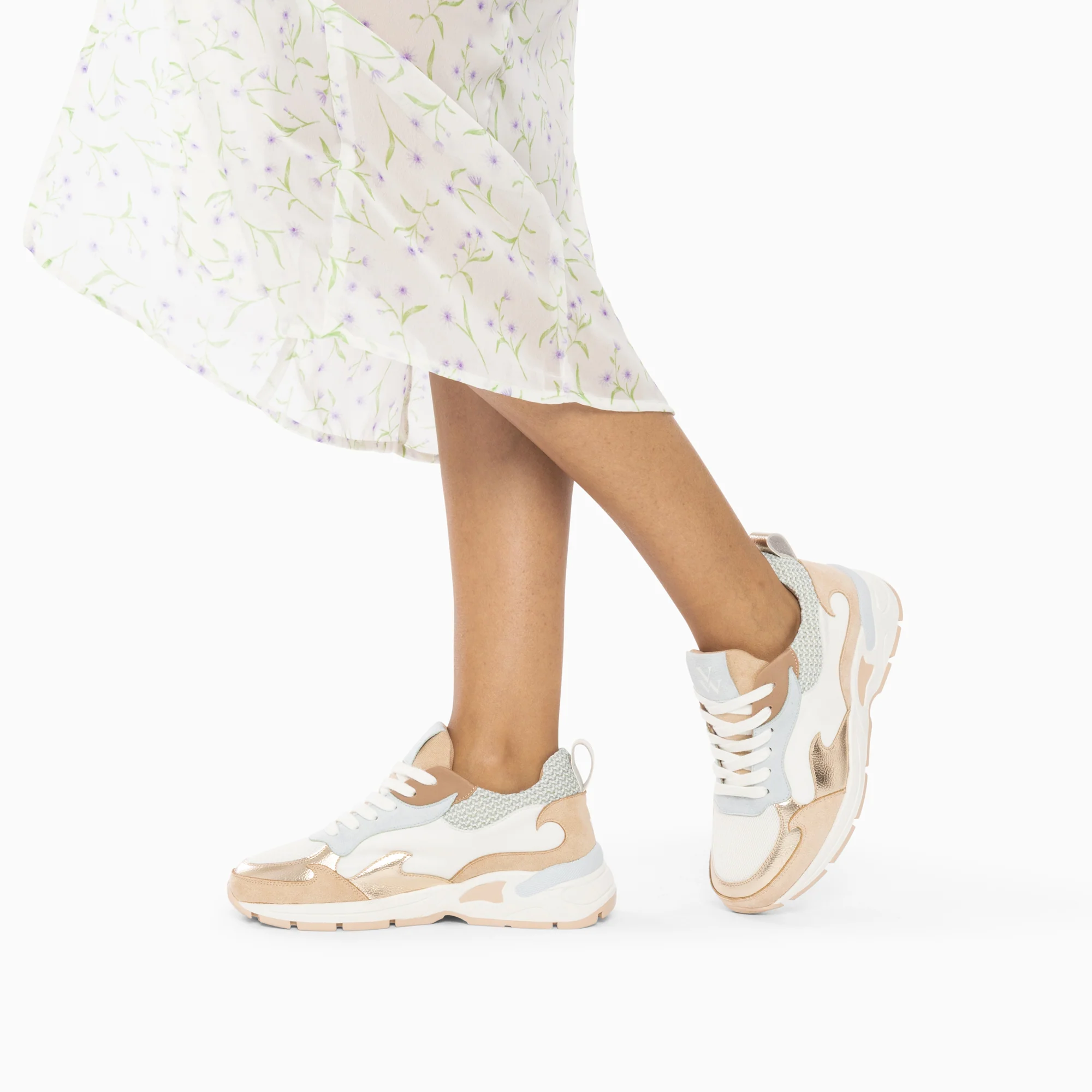 Sneakers-Baskets flamme Anita bleu et beige
