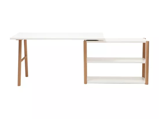 Bureau modulable scandinave blanc et bois chêne massif L140-203 cm GILDA