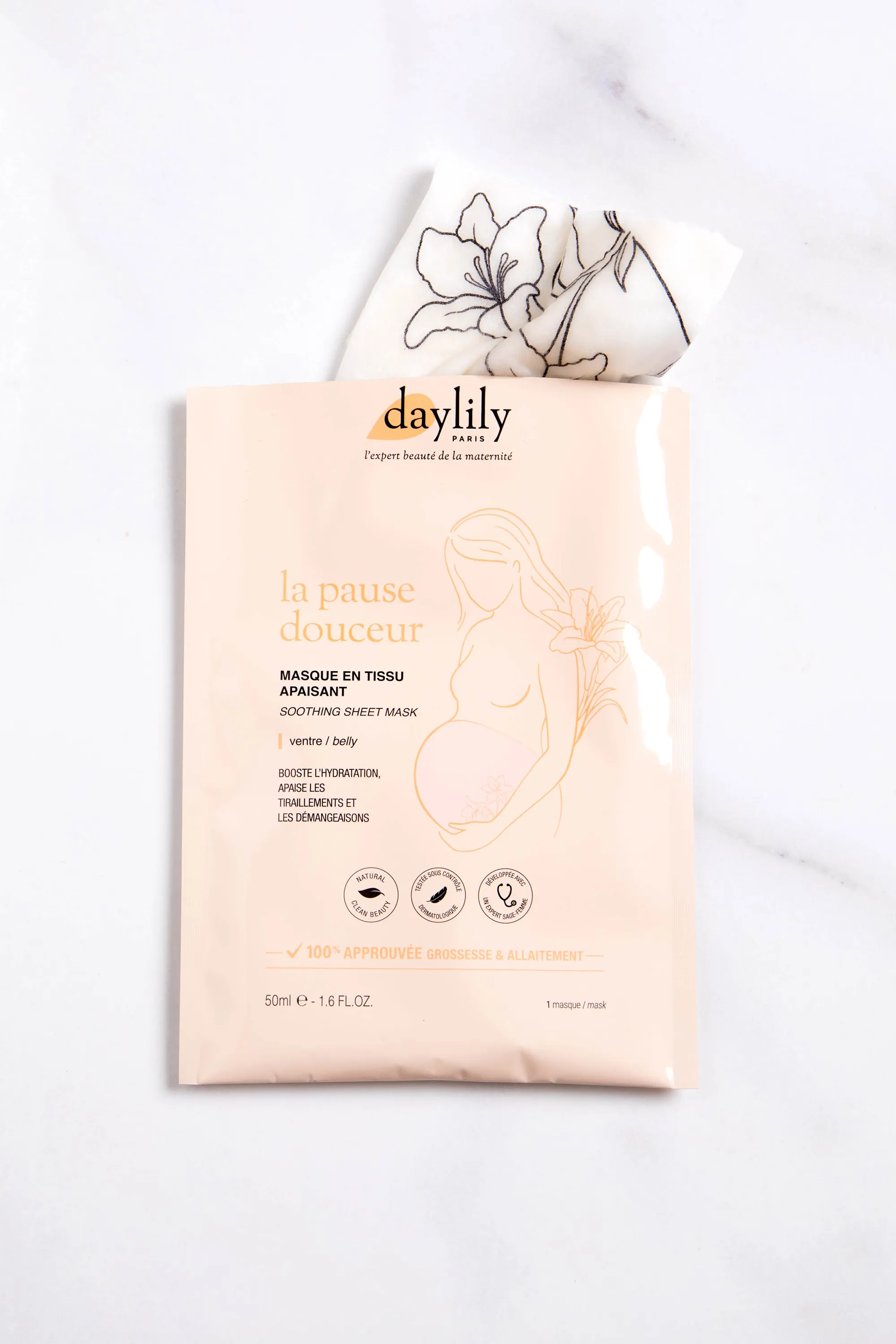 Daylily Paris Masque en tissu pour le ventre apaisant la Pause Douceur-50 ml