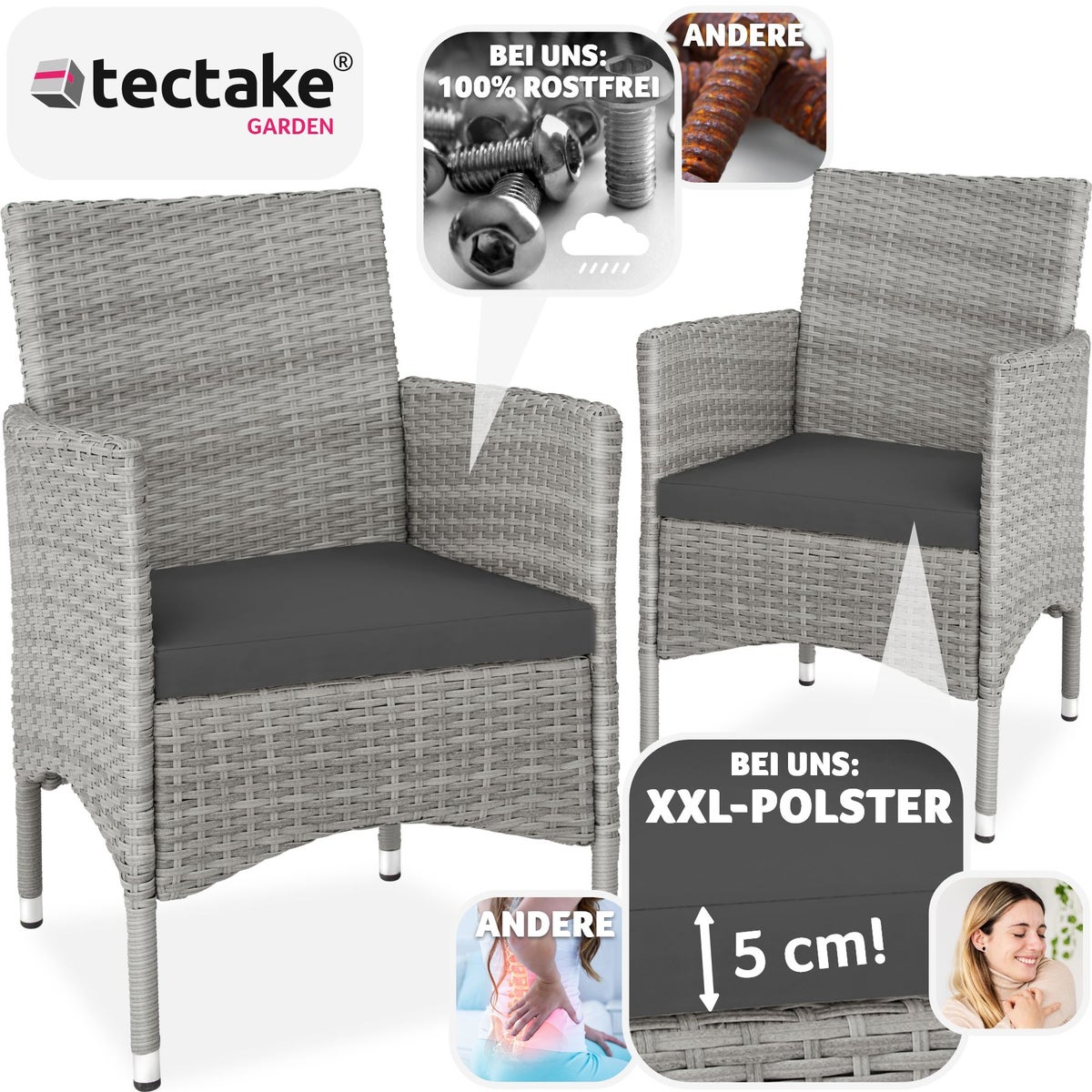 Set van 2 rotan stoelen tectake Nantes, duurzaam, 59 x 57 x 85 cm