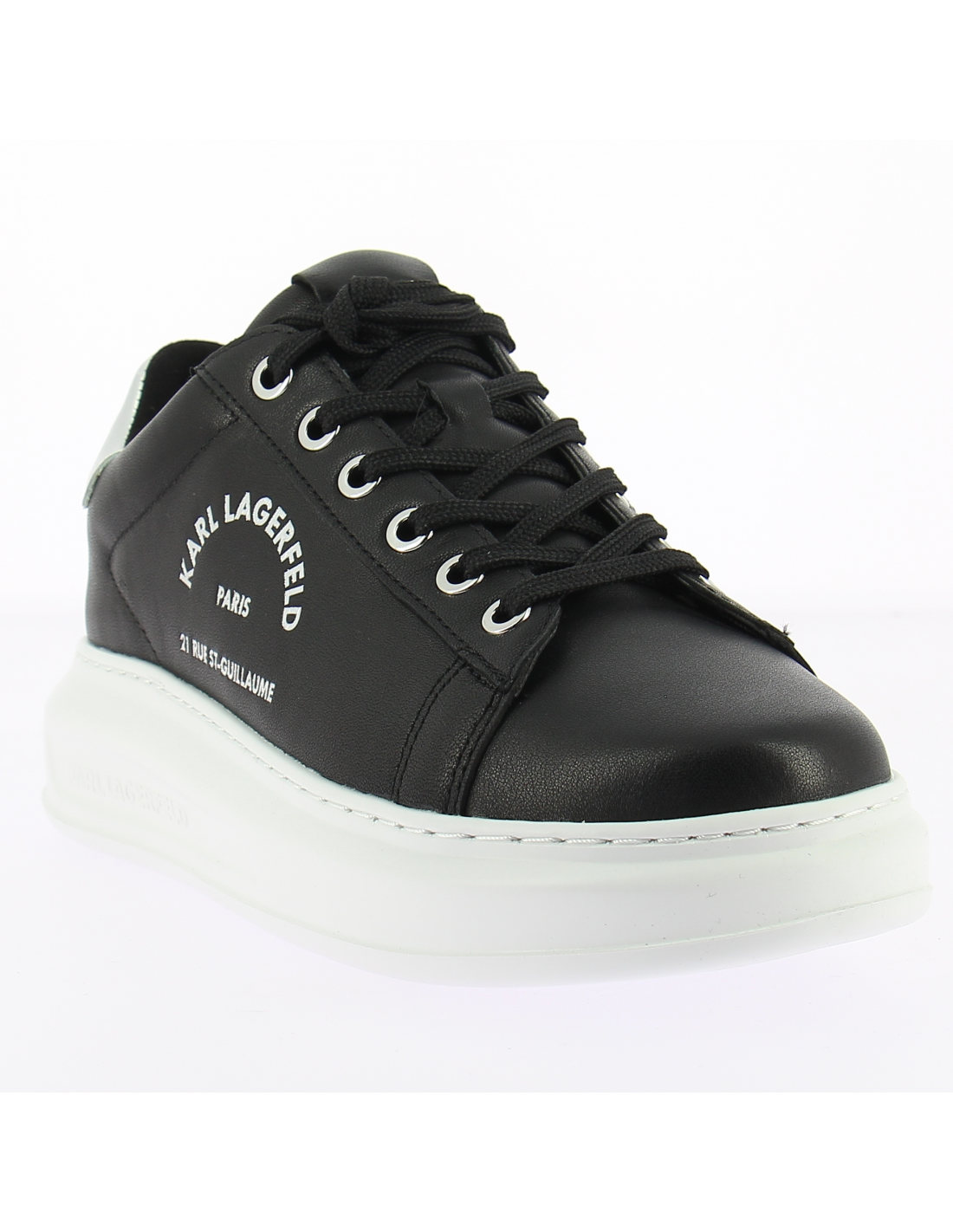 karl lagerfeld baskets compensées femme kapri maison karl lace cuir noir/blan