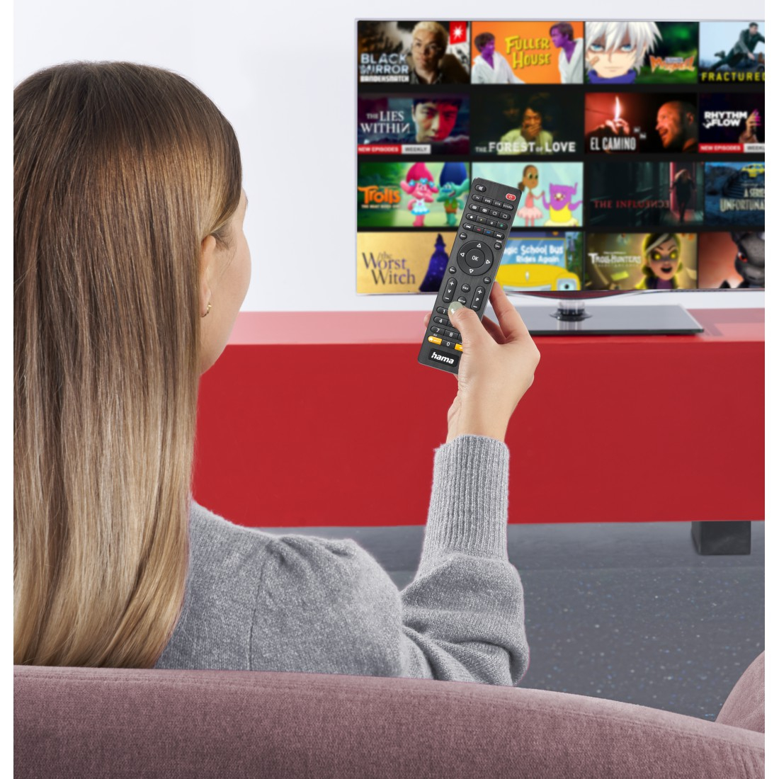 Universal Ersatz Infrarot Fernbedienung für Smart-TV / Soundbar und Sat-Receiver (00221052) (Batteriebetrieben) - Schwarz