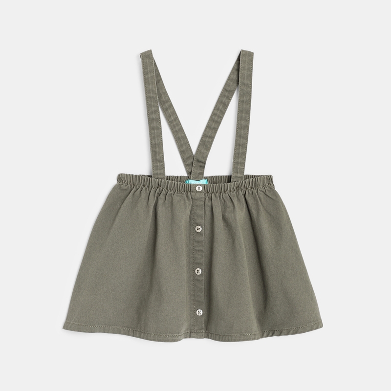 Robe à bretelles en twill et t-shirt oiseau verte bébé fille