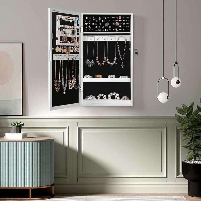 Songmics Sieradenkast Met Spiegel - Spiegeldeur Kast - Hangende Sieraden Spiegelkast - Passpiegel