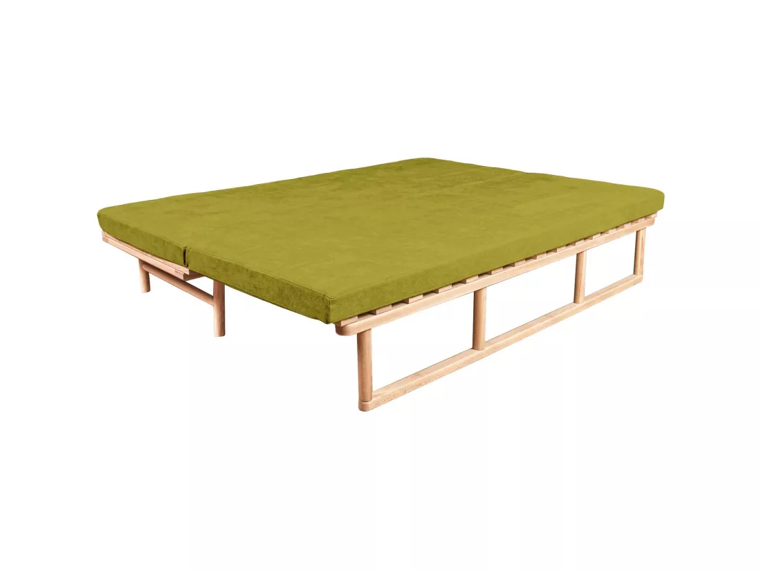 Canapé Lit Convertible Design en Tissu Beige et Bois Vert