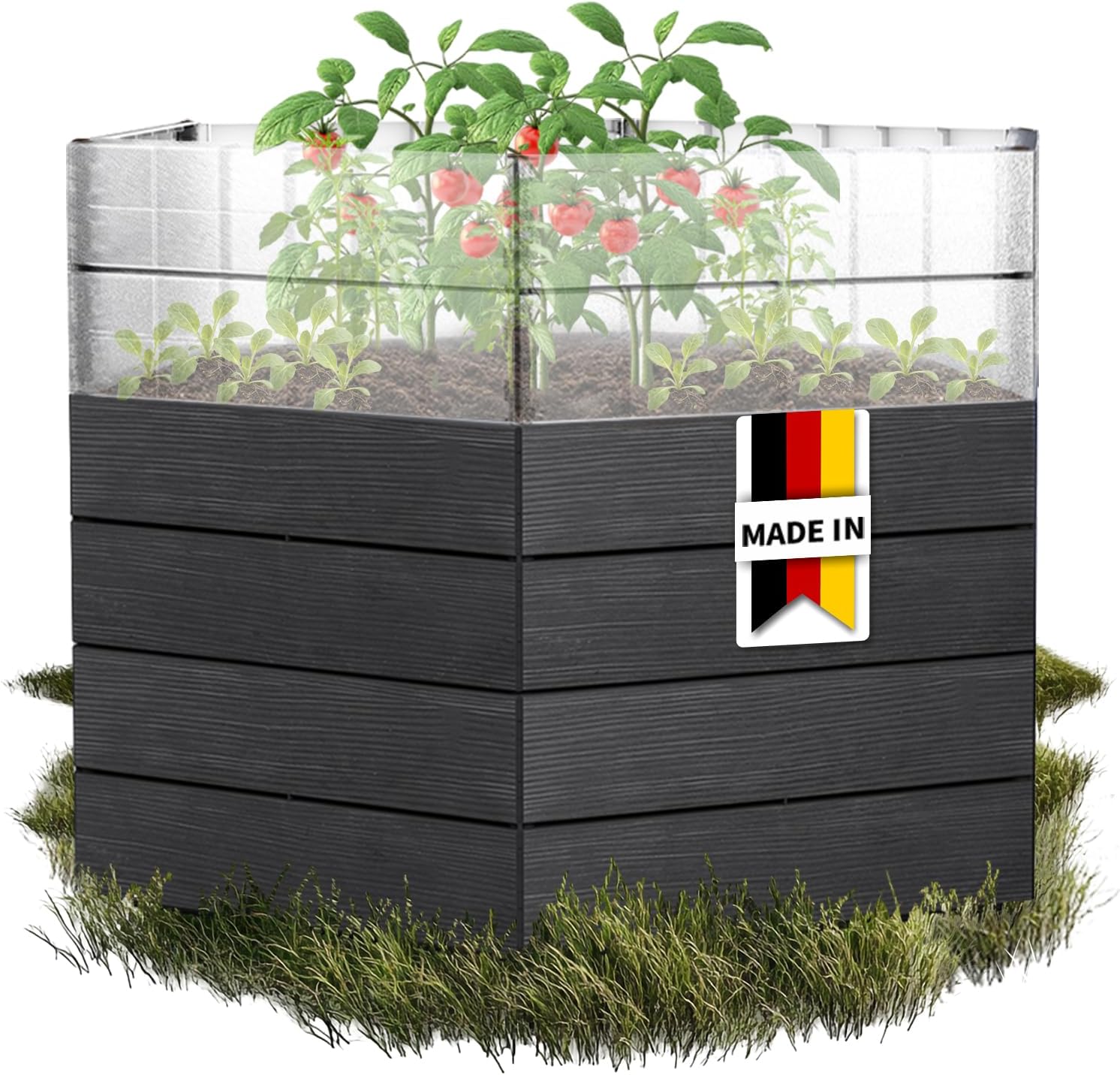 Garantia Ergo Hochbeet Turbo L 75 Wood – Hochbeet Kunststoff für Garten groß – Modulares Stecksystem sechseckig in Holzoptik – Pflanzbeet Outdoor für Gemüse, Kräuter oder Blumen