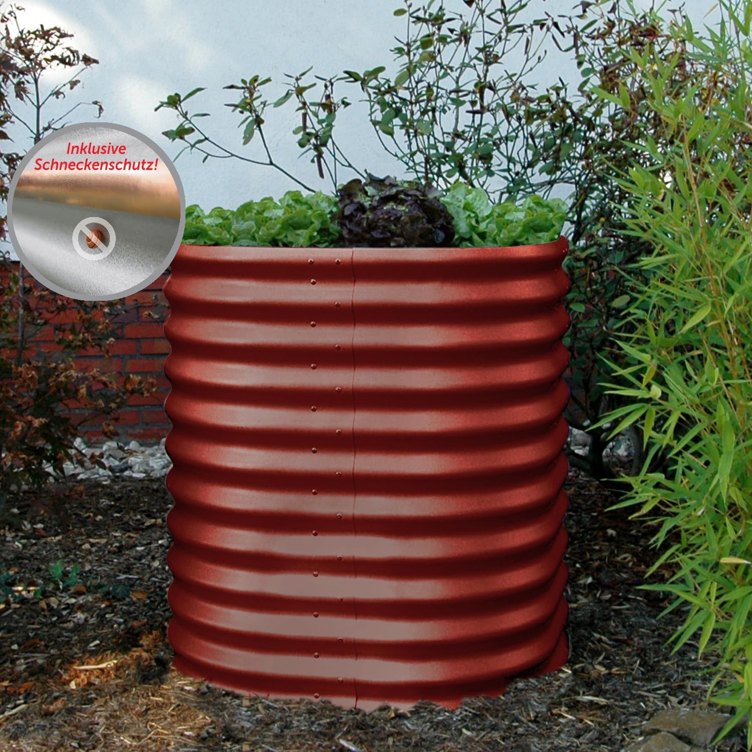 Vitavia Hochbeet Vita 858' rund, Rubin rot, 82 Ø x 86 cm | Wetterfest aus Zincalume® | Ergonomisch & Rückenschonend | Schutz vor Schnecken & Unkraut | Perfekt für Gemüse & Blumen