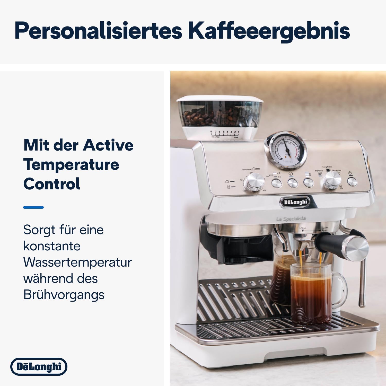 De'Longhi Siebträgermaschine La Specialista Arte EC9155.W, Espressomaschine mit Mahlwerk, 8 Mahlgrade, 15 Bar, 3 Temperaturen, Milchschaumdüse, 1550W, 1,7L Tank, Weiß inkl. Barista-Kit