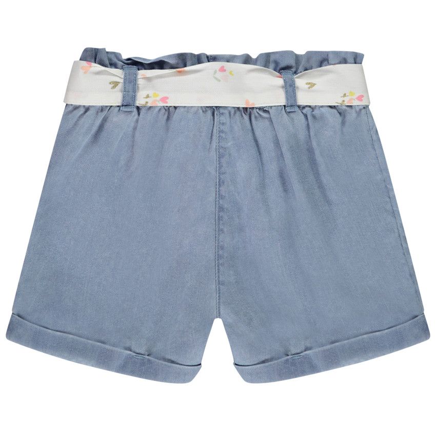 Short en toile avec ceinture à nouer pour bébé fille - Bleu