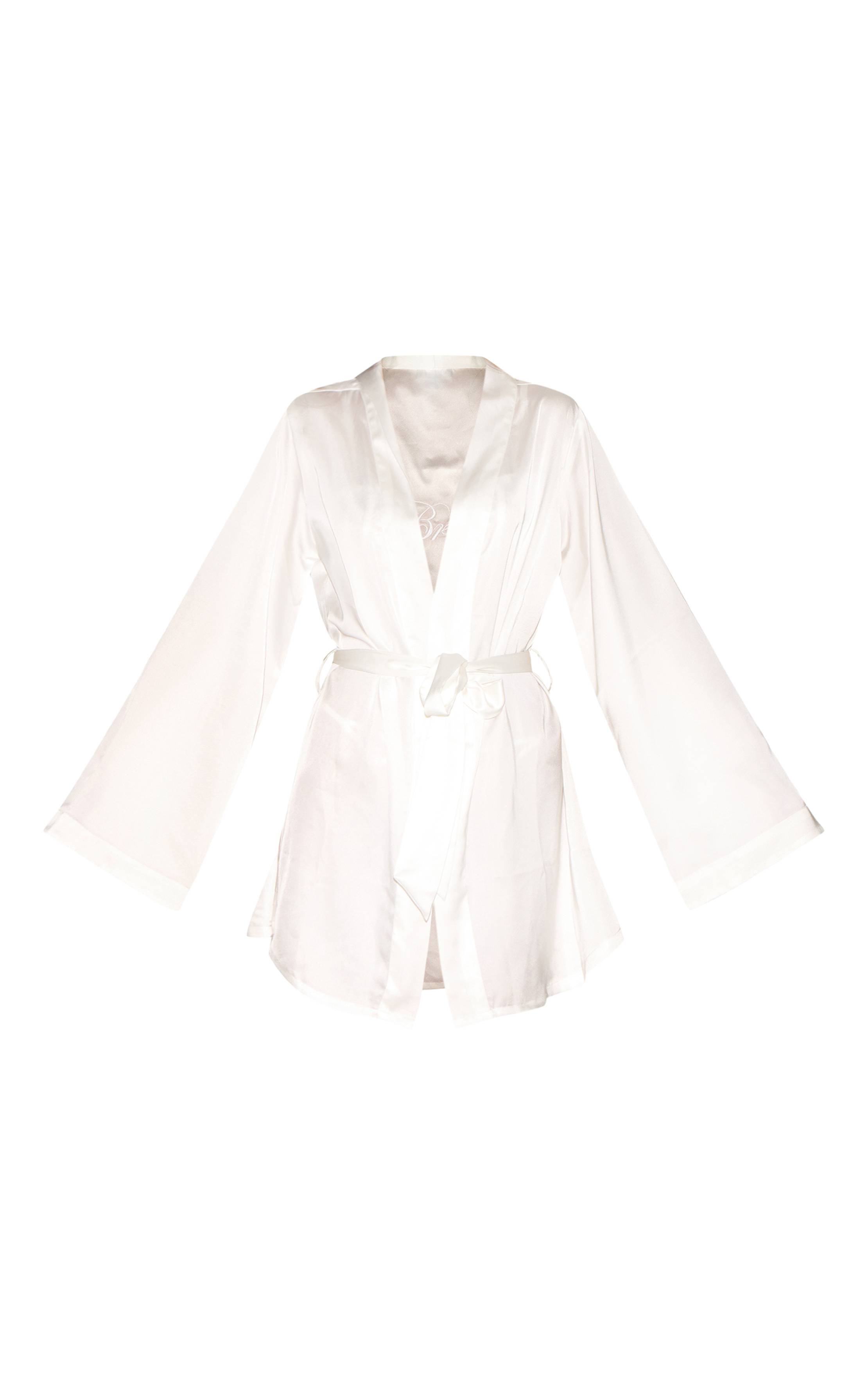 Blanc Peignoir En Satin Brodé Mariée