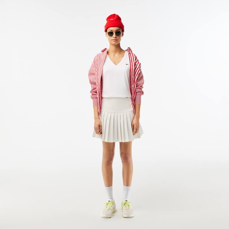 T-shirt à col V loose fit en coton uni T-Shirts - Blanc - Lacoste - Femme