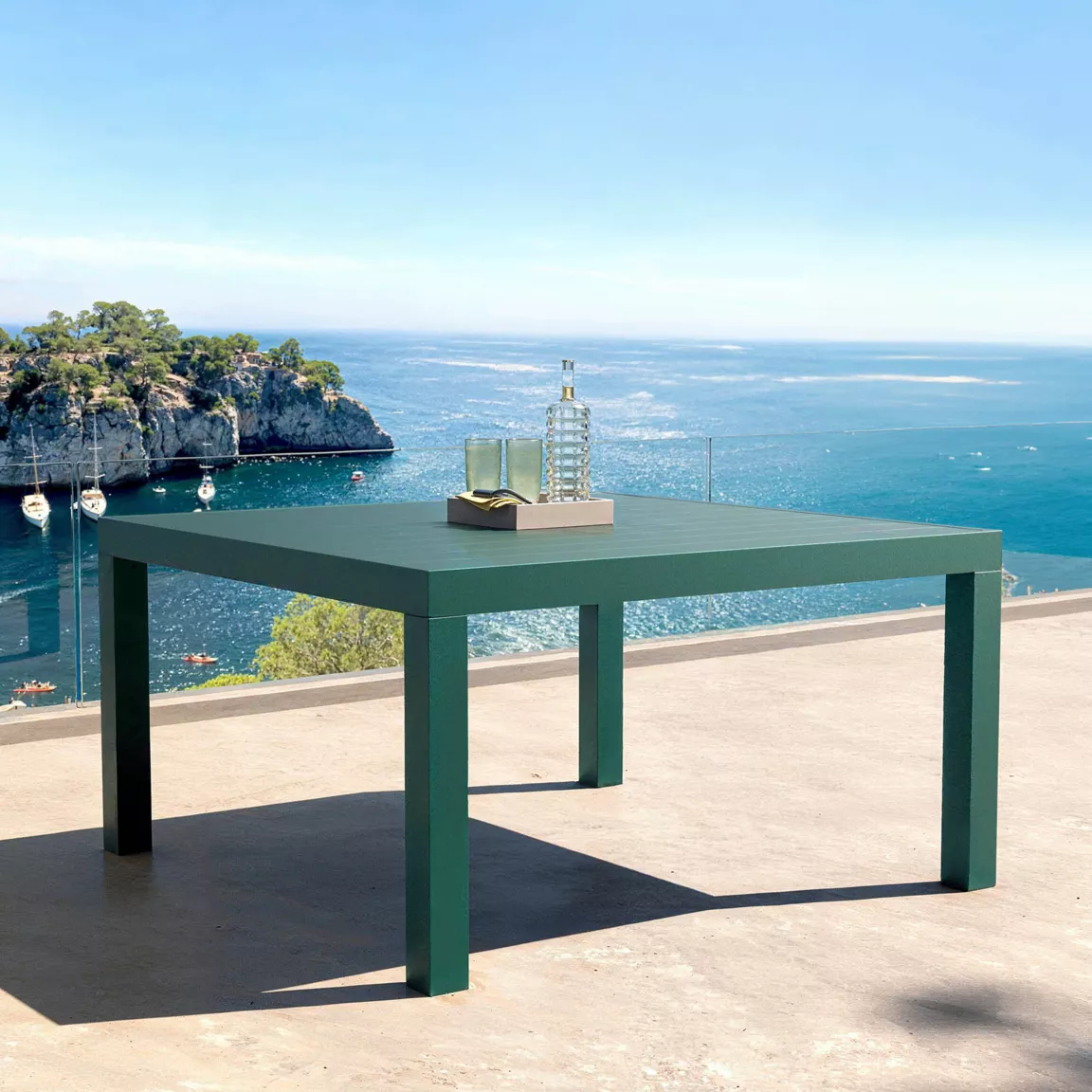 Table de jardin carrée aluminium 8 places (136 x 136 cm) Murano Bleu pétrole