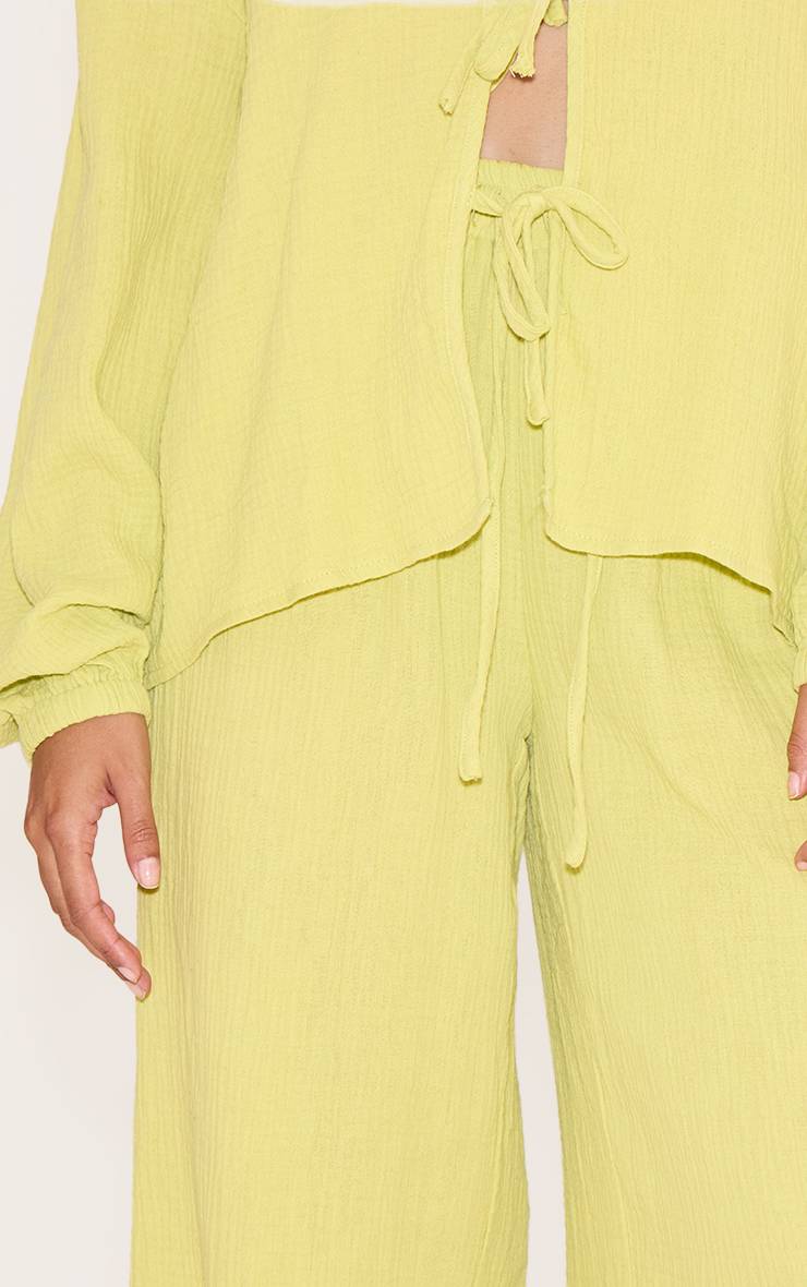 Chartreuse Pantalon Large À Texture Gaze De Coton
