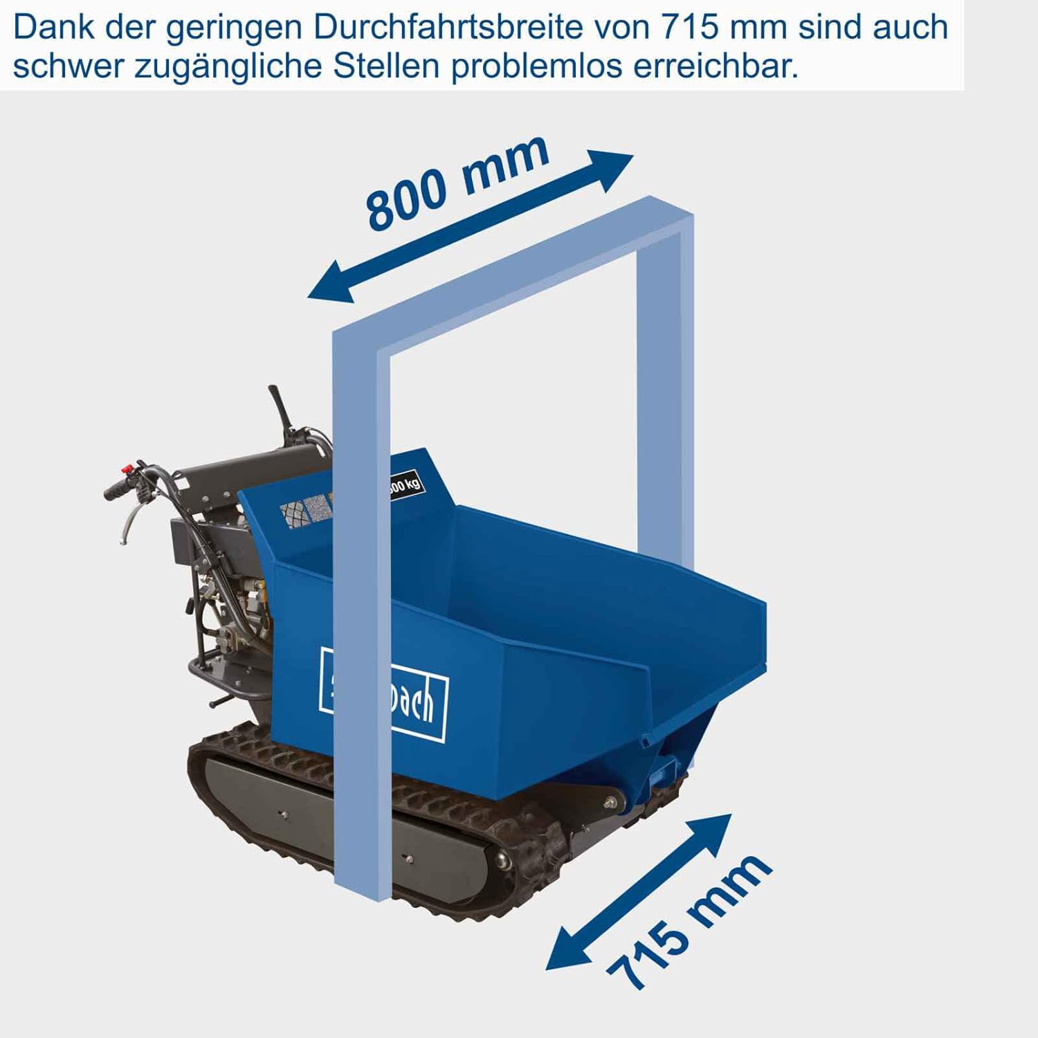 Scheppach Benzin Dumper DP5000 Motorschubkarre Mini Transporter mit Kettenantrieb | 500kg Traglast | 5,6 PS und 196cm³ | 3-Vorwärts-/1-Rückwärtsgang | hydraulischer Kippbehälter – 950 x 680 x 465 mm