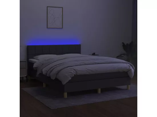 Sommier tapissier et matelas et LED Gris foncé 140x190 cm Tissu