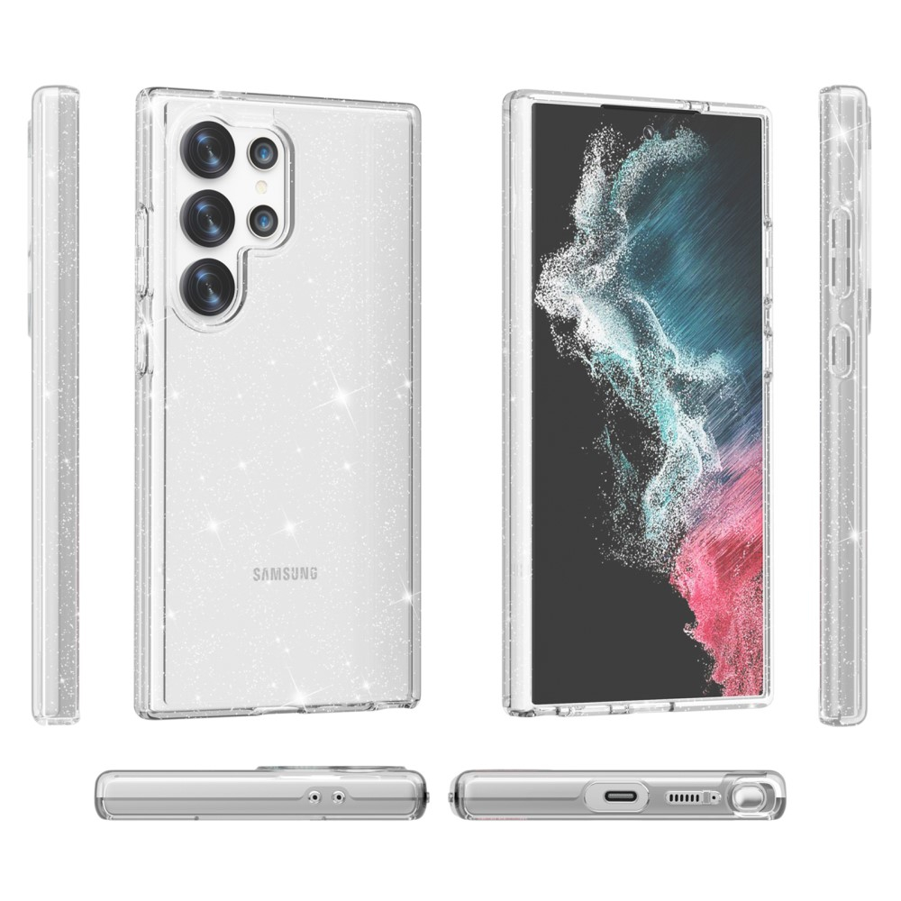 Samsung Galaxy S24 Ultra Hybrid Hardcase Schutzhülle im Glitzer Design - Silber / Transparent