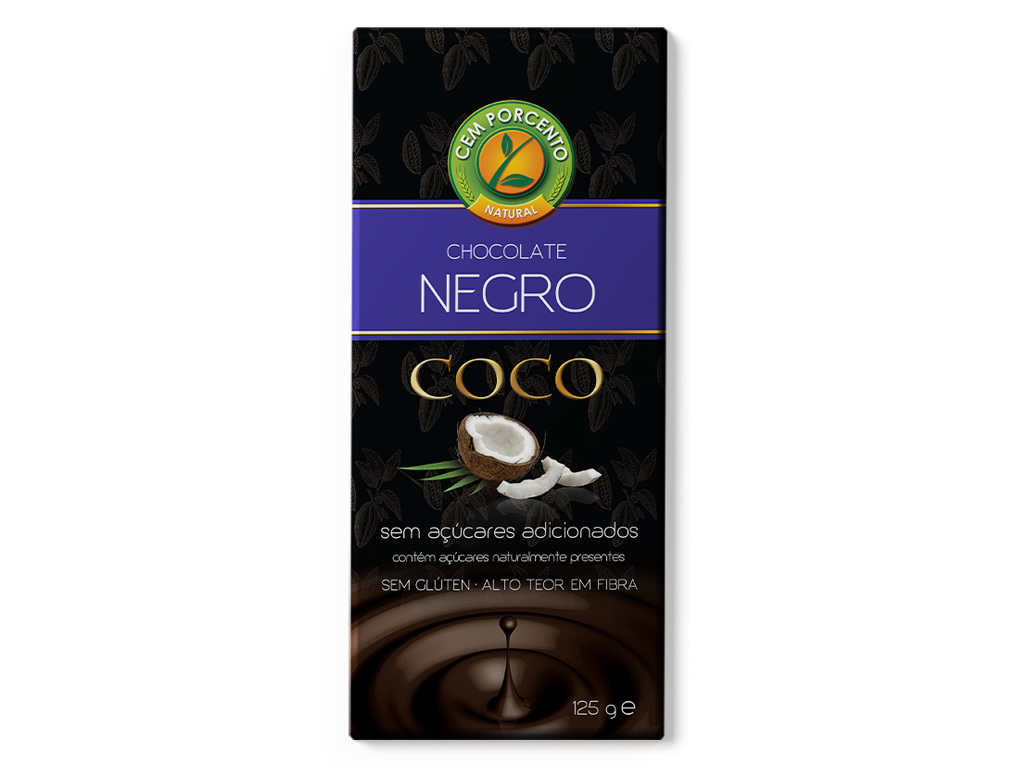 CHOCOLATE CEM PORCENTO NEGRO COM CÔCO 125G