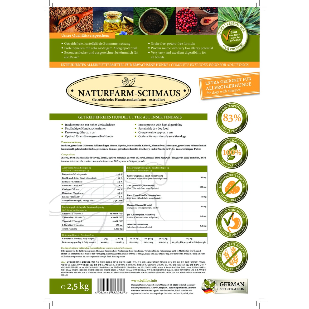 Bellfor Trockenfutter mit Insekten - Naturfarm-Schmaus - 2,5 kg