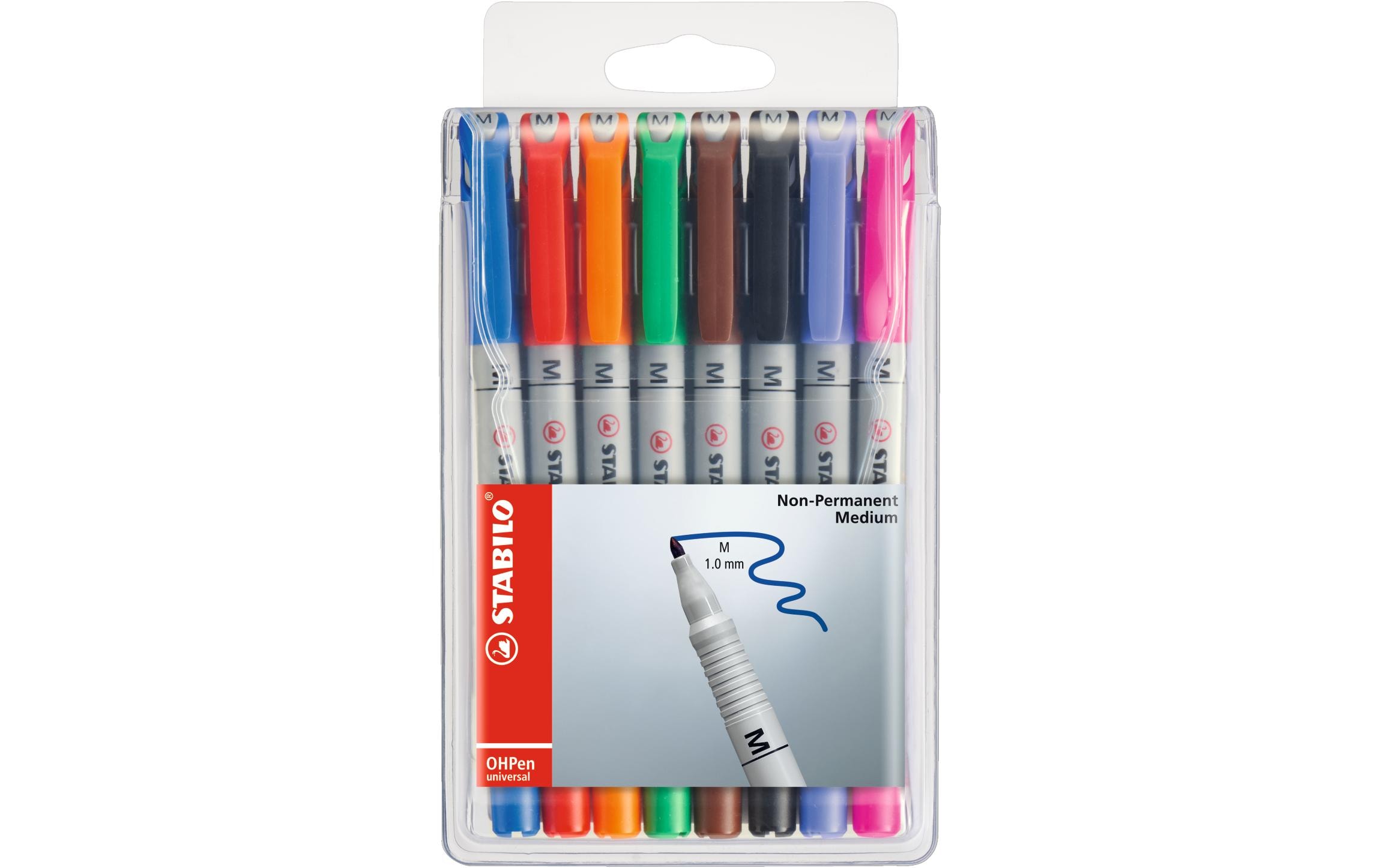 Folienstift OHPen universal M 8 Stück MehrfarbigOHP Etui mit wasserlöslichen Folienstiften