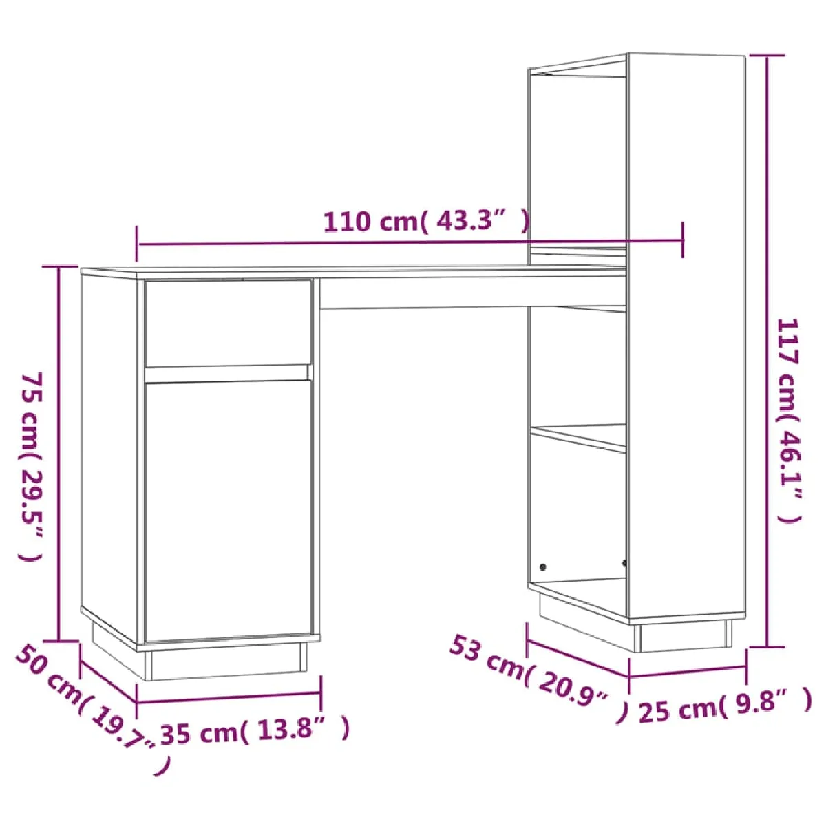 VIDAXL Bureau Bois de pin