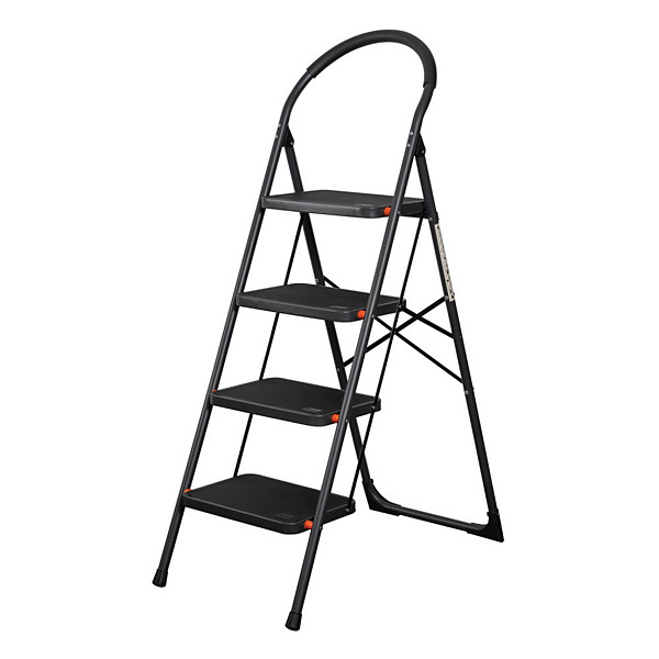 Bradas Escabeau pliable en acier, 4 niveaux, noir