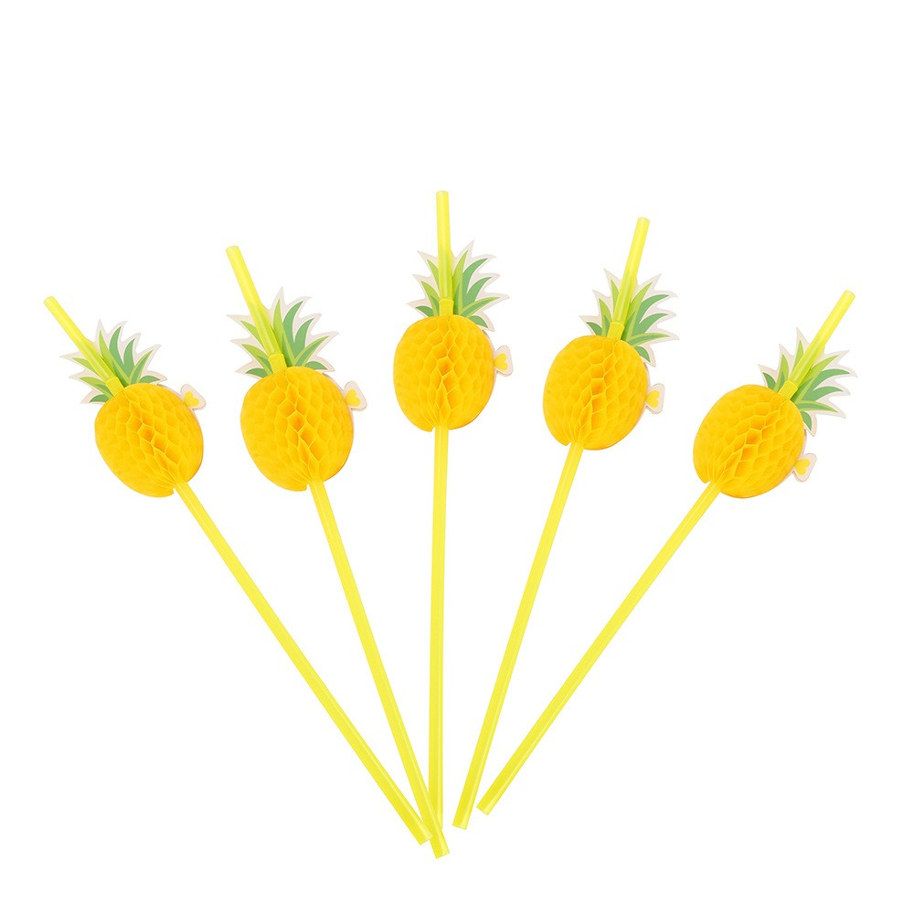 (50er Set) Ananas Strohhalme Hawaii Party Deko Sommer Trinkhalme - Gelb